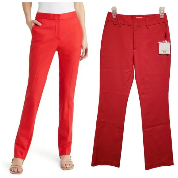 Argent Womens Straight Leg High Rise Side Zip Pants Trousers Red Size 0 - Picture 1 of 9